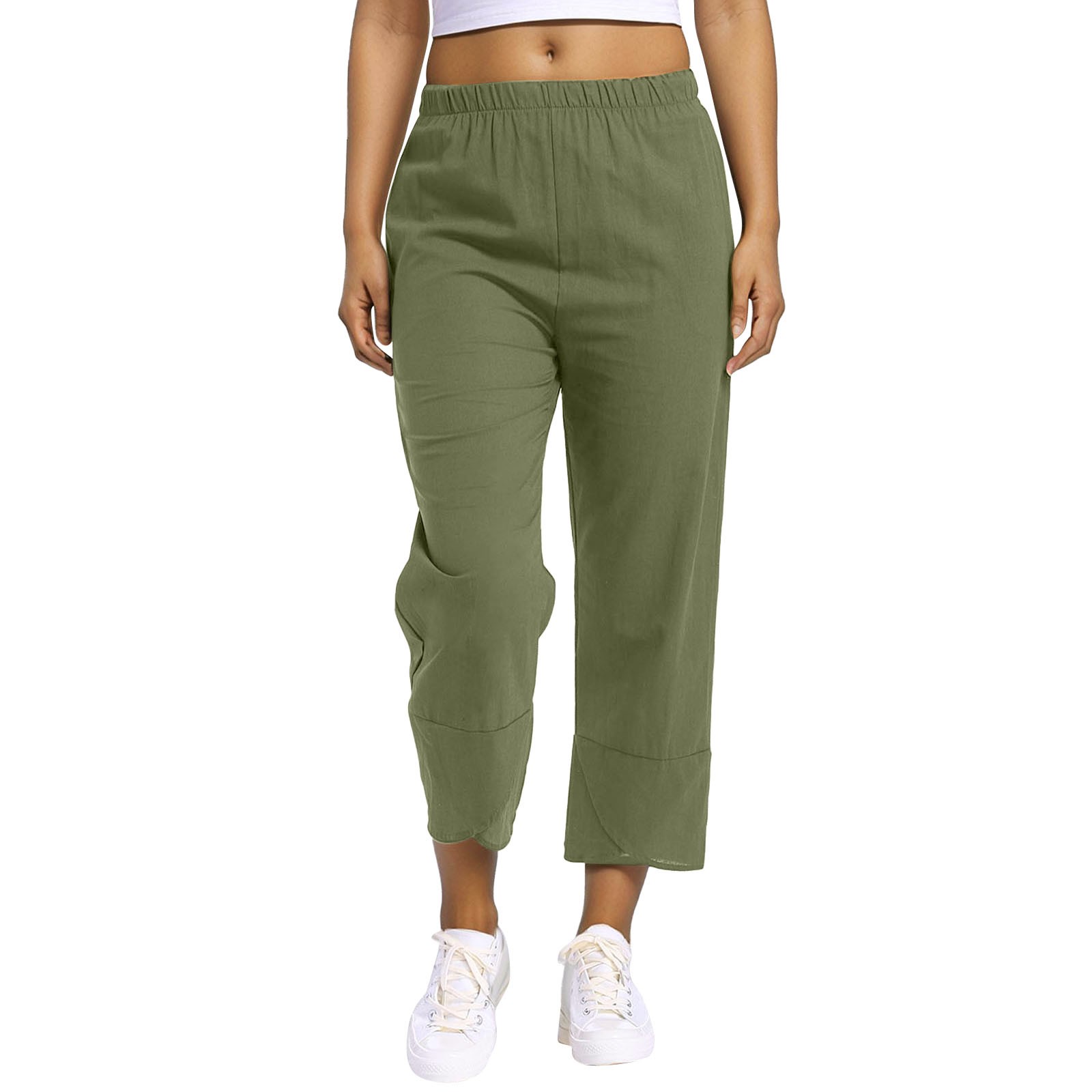 thumbnail image 2 of Pantalones de algodón de color liso para mujer: cintura alta, corte holgado, perfectos para estar por casa y para el día a día, 2 of 8